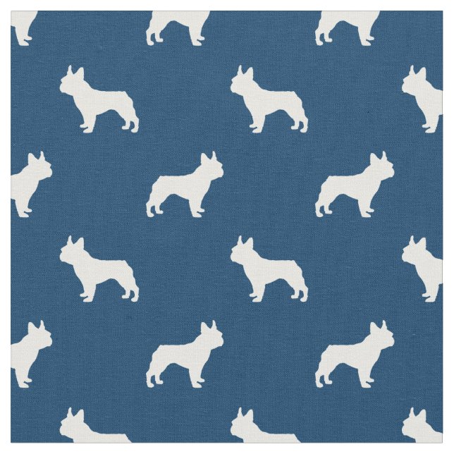 French Bulldog silhouette navy blue Fabric (Close Up)