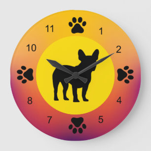 French Bulldog Silhouette Sunset Colours Large Clock