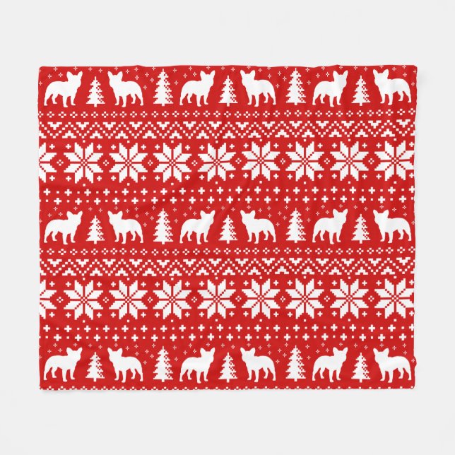 French Bulldog Silhouettes Frenchie Dogs Christmas Fleece Blanket (Front (Horizontal))