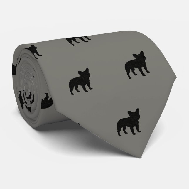 French Bulldog Silhouettes Pattern Dog Lover Tie (Rolled)