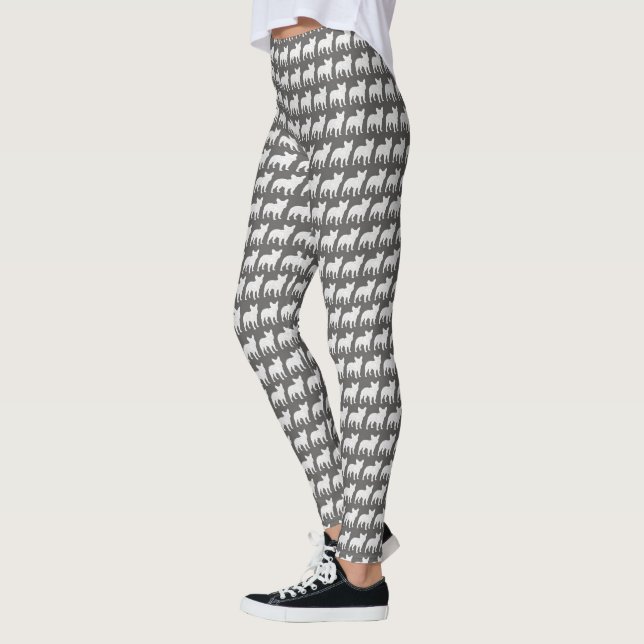 French Bulldog Silhouettes Pattern Frenchie Dogs Leggings (Left)