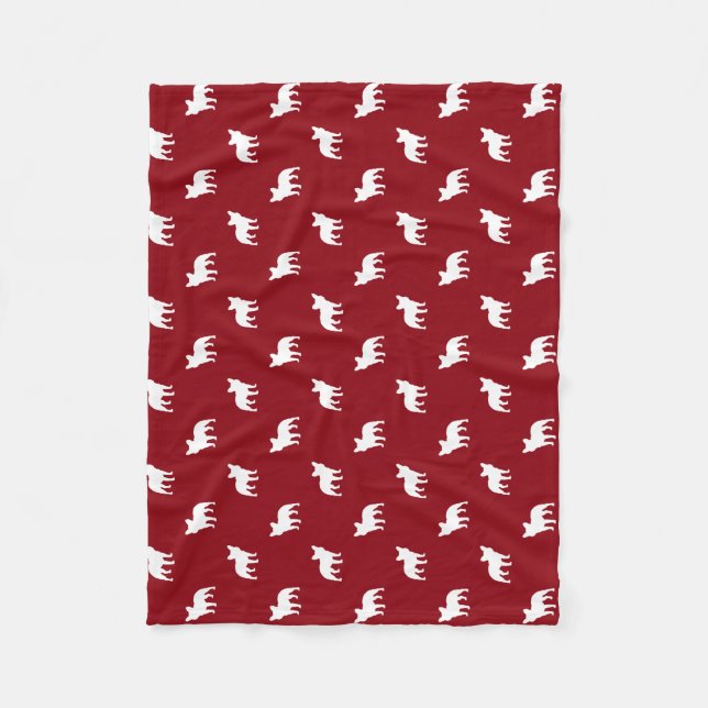 French Bulldog Silhouettes Pattern Red and White Fleece Blanket (Front)