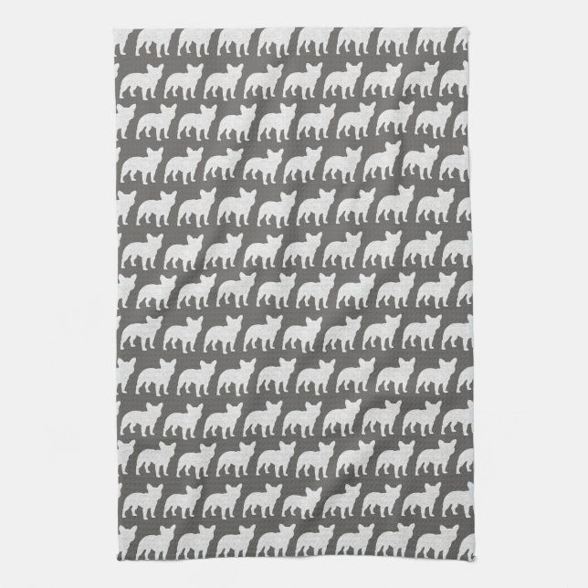 French Bulldog Silhouettes Pattern Tea Towel (Vertical)