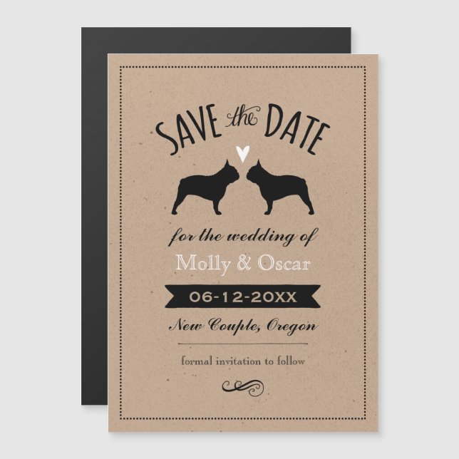 French Bulldog Silhouettes Wedding Save the Date Magnetic Invitation (Front/Back)