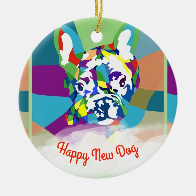 French Bulldog sitting Ceramic Tree Decoration (Front)
