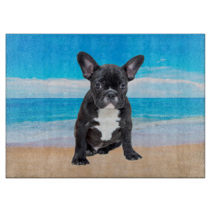 French Bulldog Sitting On Beach Cutting Board