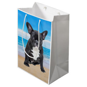 French Bulldog Sitting On Beach Medium Gift Bag