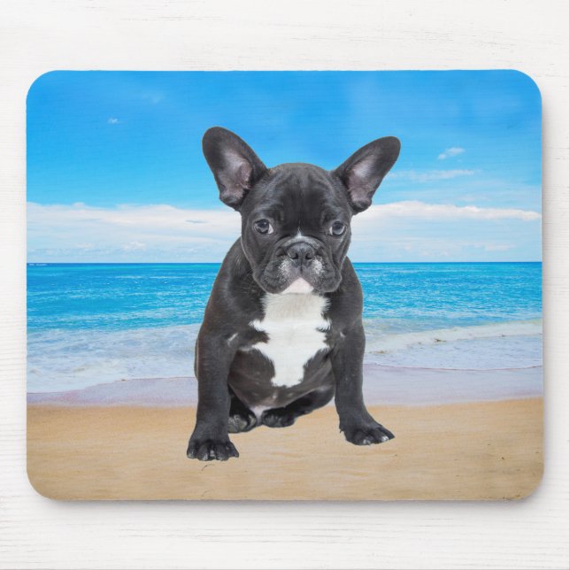 French Bulldog Sitting On Beach Mouse Mat (Front)