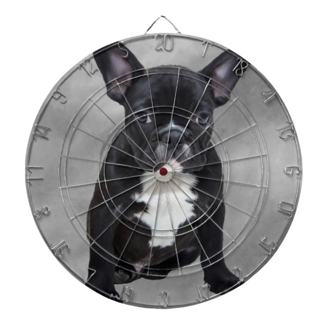 French Bulldog Sitting Watercolor Oil Painting Dartboard (Front)