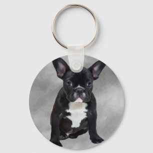 French Bulldog Sitting Watercolor Oil Painting Key Ring