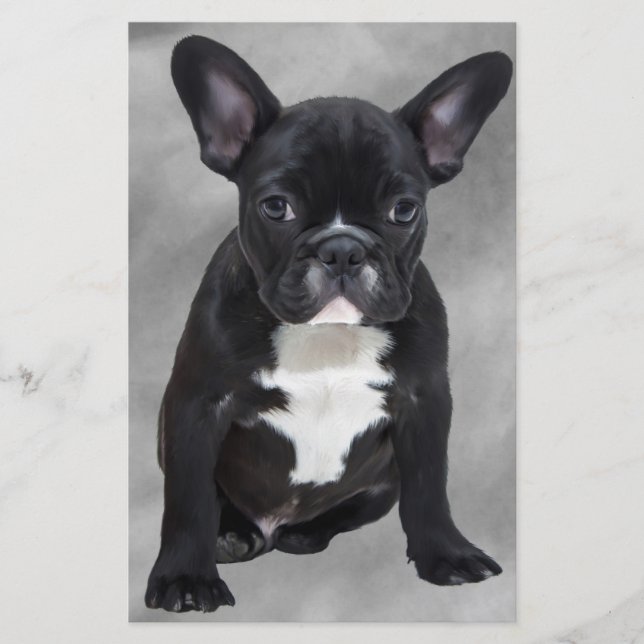 French Bulldog Sitting Watercolor Oil Painting Stationery (Front)