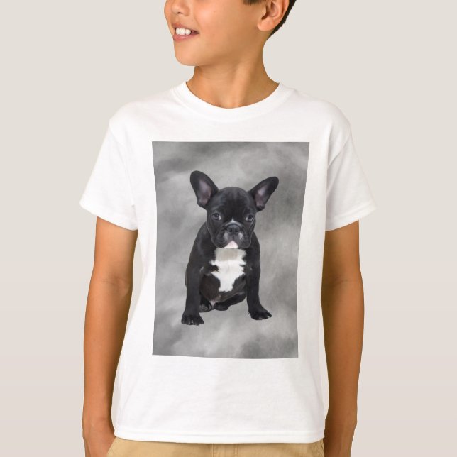 French Bulldog Sitting Watercolor Oil Painting T-Shirt (Front)