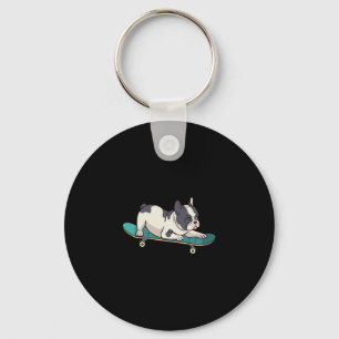 French Bulldog Skateboarding Dog  Key Ring