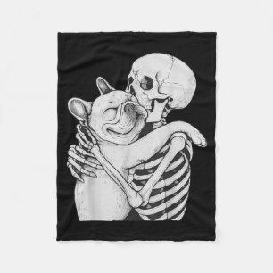 French Bulldog Skeleton Hug Halloween Dog Lover Fleece Blanket