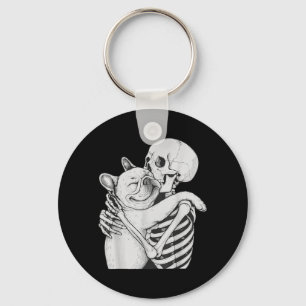 French Bulldog Skeleton Hug Halloween Dog Lover Key Ring