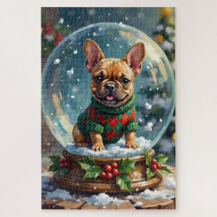 French Bulldog Snow Globe Christmas Sweater Jigsaw Puzzle