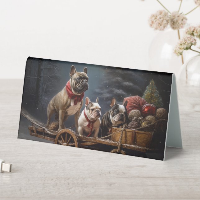French Bulldog Snowy Sleigh Christmas Decor (In SItu (Table))