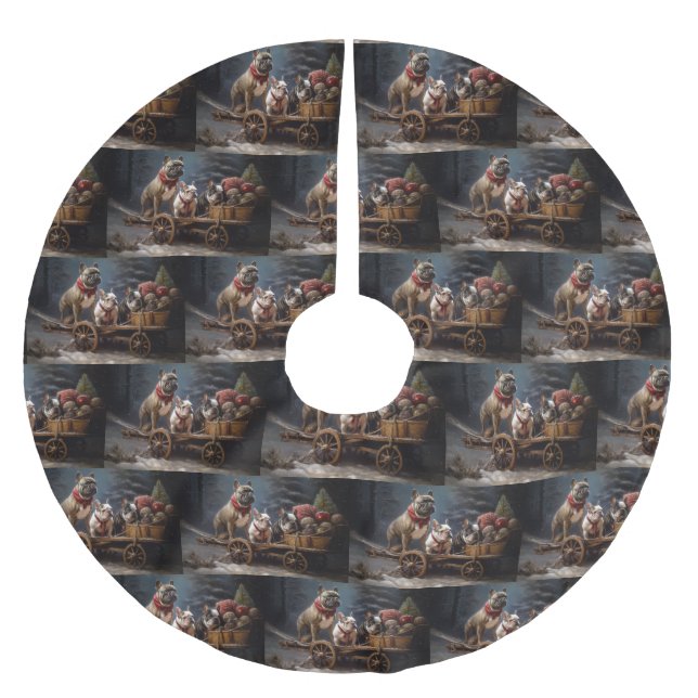 French Bulldog Snowy Sleigh Christmas Decor Brushed Polyester Tree Skirt (Front)