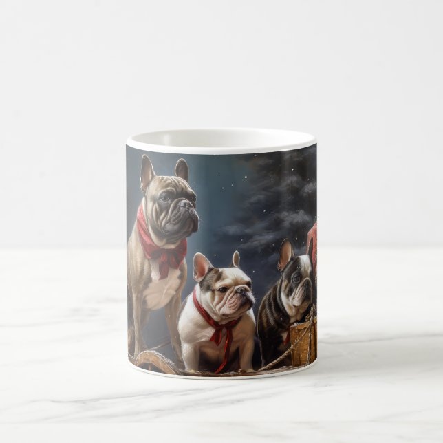 French Bulldog Snowy Sleigh Christmas Decor Coffee Mug (Center)