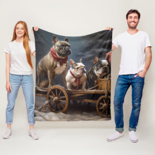 French Bulldog Snowy Sleigh Christmas Decor Fleece Blanket