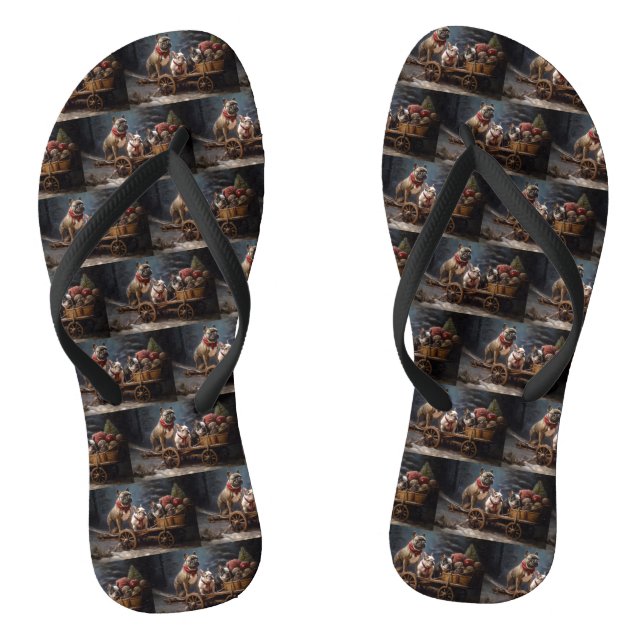 French Bulldog Snowy Sleigh Christmas Decor Flip Flops (Footbed)