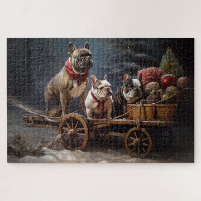 French Bulldog Snowy Sleigh Christmas Decor Jigsaw Puzzle (Horizontal)