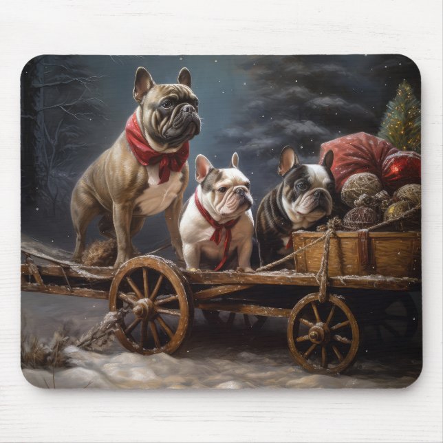 French Bulldog Snowy Sleigh Christmas Decor Mouse Mat (Front)