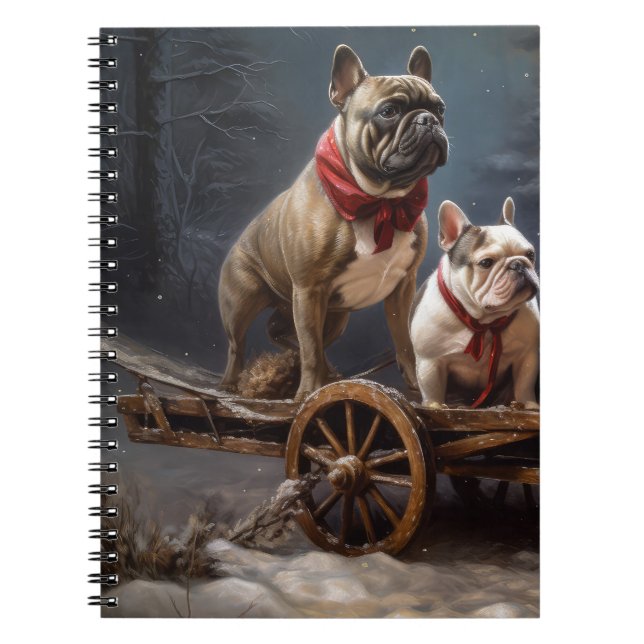 French Bulldog Snowy Sleigh Christmas Decor Notebook (Front)