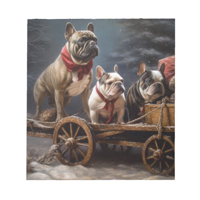 French Bulldog Snowy Sleigh Christmas Decor Notepad (Front)
