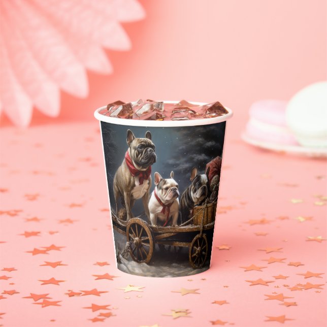 French Bulldog Snowy Sleigh Christmas Decor Paper Cups (Insitu)