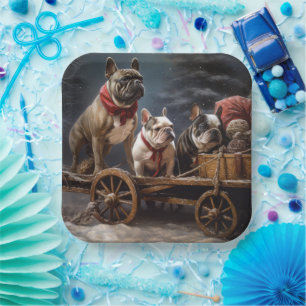 French Bulldog Snowy Sleigh Christmas Decor Paper Plate