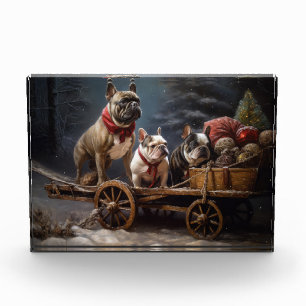 French Bulldog Snowy Sleigh Christmas Decor Photo Block