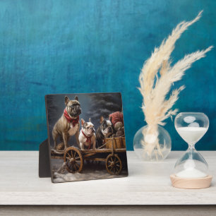 French Bulldog Snowy Sleigh Christmas Decor Plaque