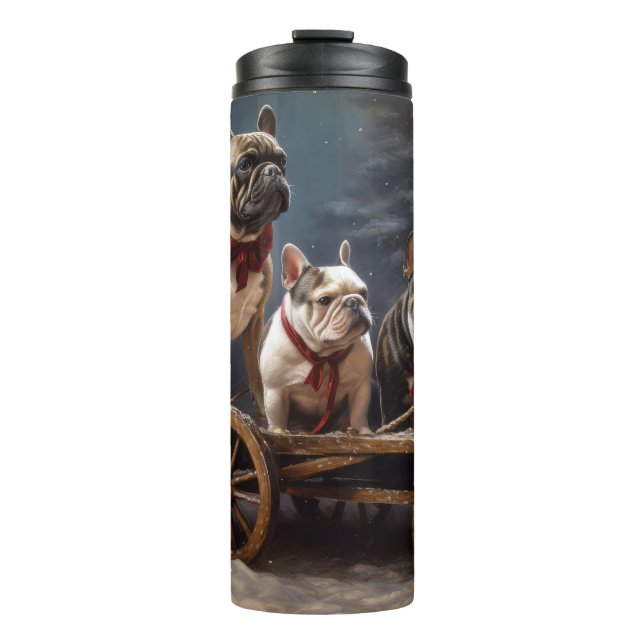 French Bulldog Snowy Sleigh Christmas Decor Thermal Tumbler (Front)