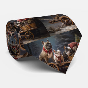 French Bulldog Snowy Sleigh Christmas Decor Tie