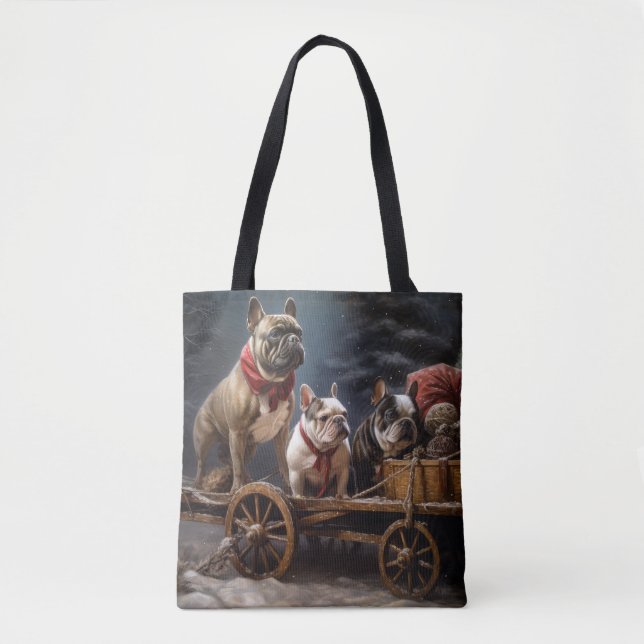 French Bulldog Snowy Sleigh Christmas Decor Tote Bag (Front)