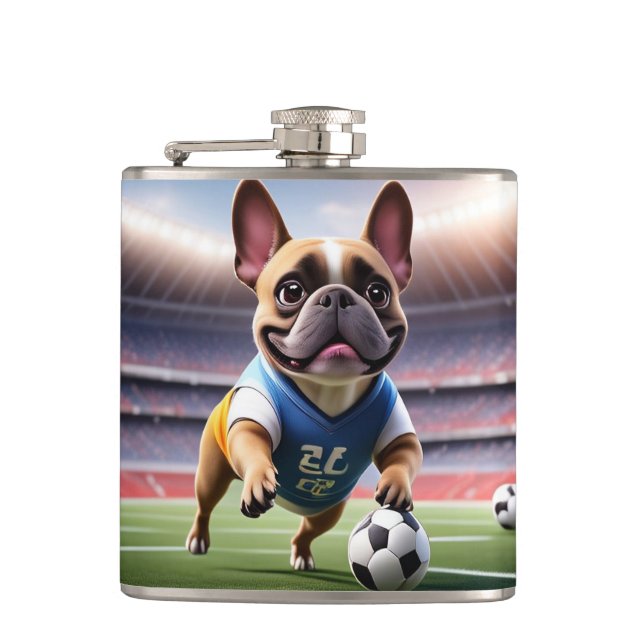 French Bulldog soccer Father's Day Bulldog  Hip Flask (Front)
