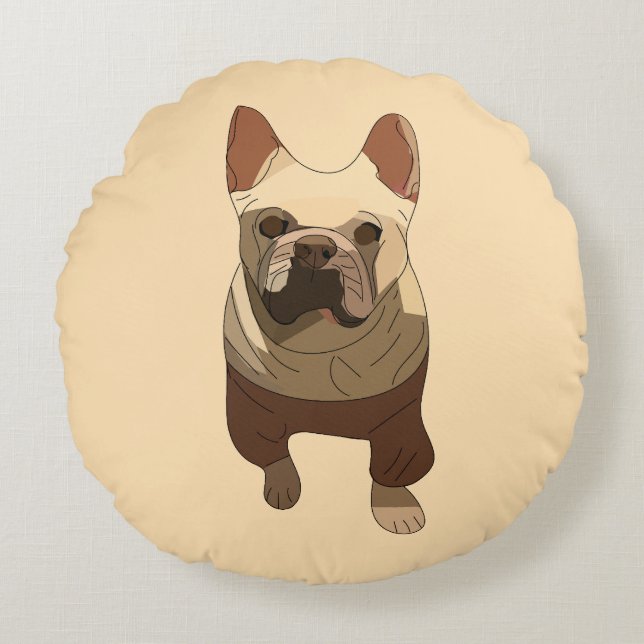French Bulldog, Soft Peach Round Cushion (Front)