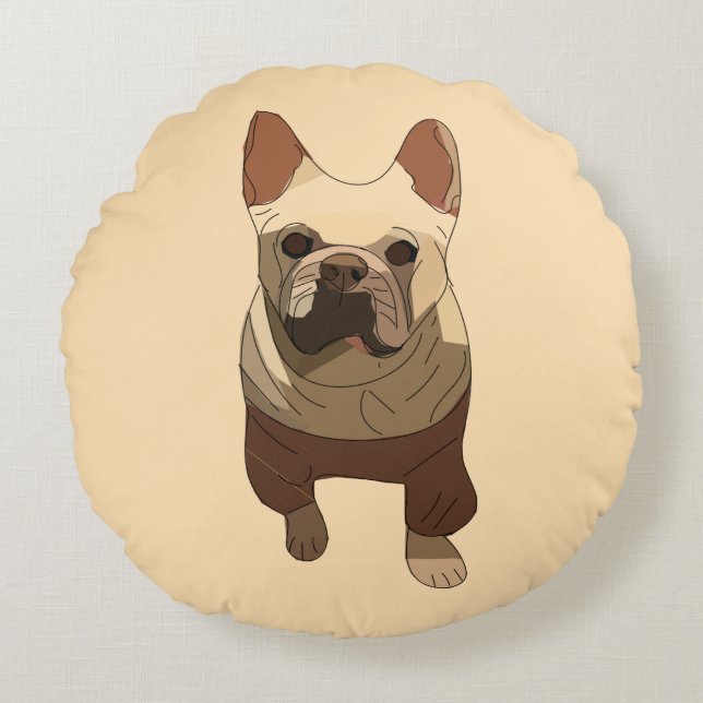 French Bulldog, Soft Peach Round Cushion (Front)