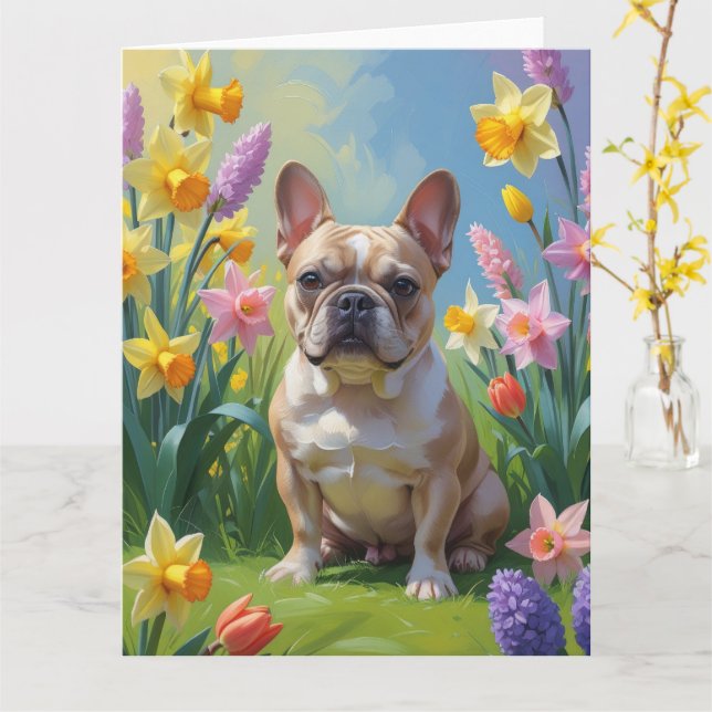 French Bulldog Spring Flowers Painting Card (Yellow Flower)