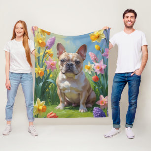 French Bulldog Spring Flowers Painting Fleece Blanket