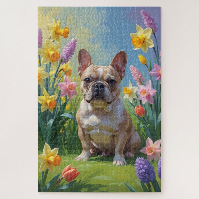 French Bulldog Spring Flowers Painting Jigsaw Puzzle (Vertical)