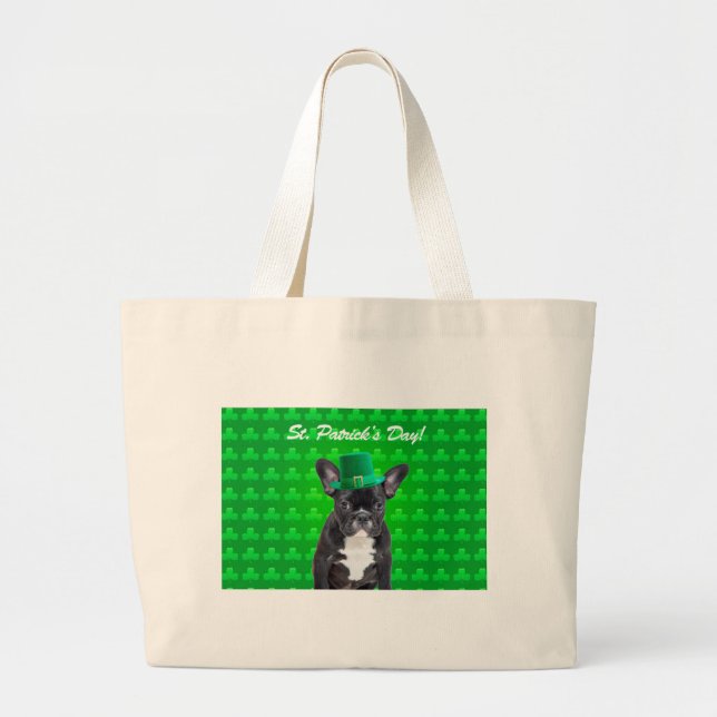 French Bulldog St Patrick's Day Large Tote Bag (Front)