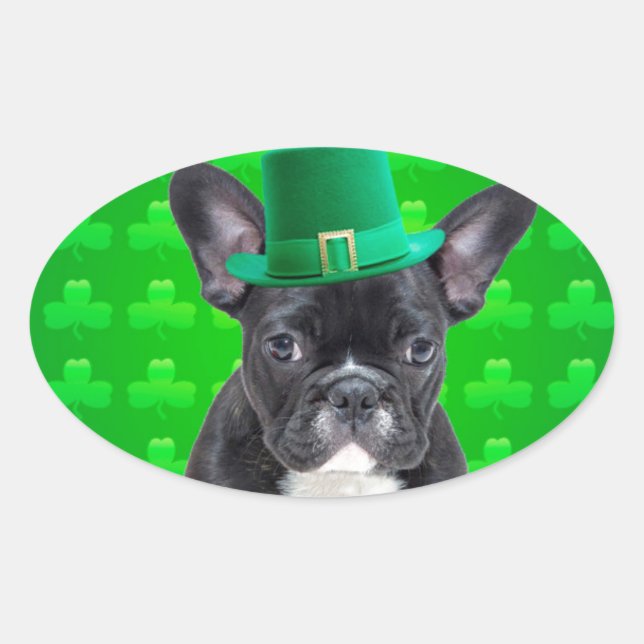 French Bulldog St Patrick's Day Oval Sticker (Front)