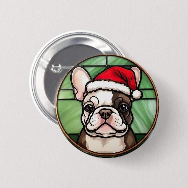 French Bulldog Stained Glass Christmas 6 Cm Round Badge (Front & Back)