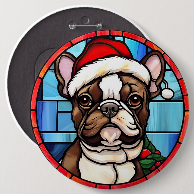 French Bulldog Stained Glass Christmas  6 Cm Round Badge (Front & Back)