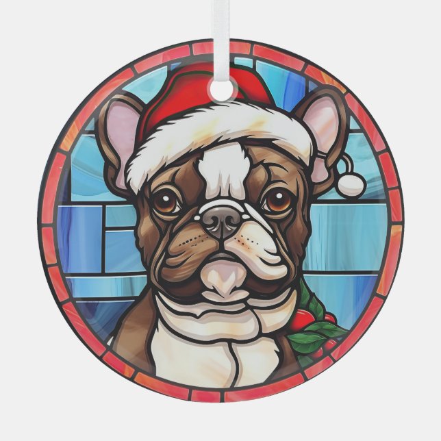 French Bulldog Stained Glass Christmas  Glass Tree Decoration (Front)