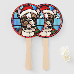 French Bulldog Stained Glass Christmas  Hand Fan