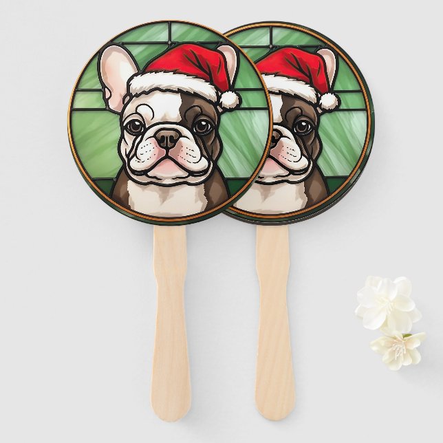 French Bulldog Stained Glass Christmas Hand Fan (Front and Back)