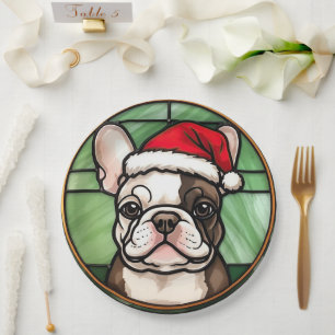 French Bulldog Stained Glass Christmas Paper Plate